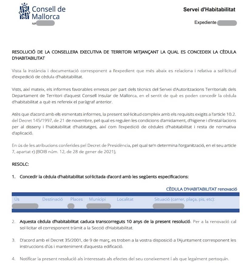 Servicios para obtención de cédulas de habitabilidad en Mallorca